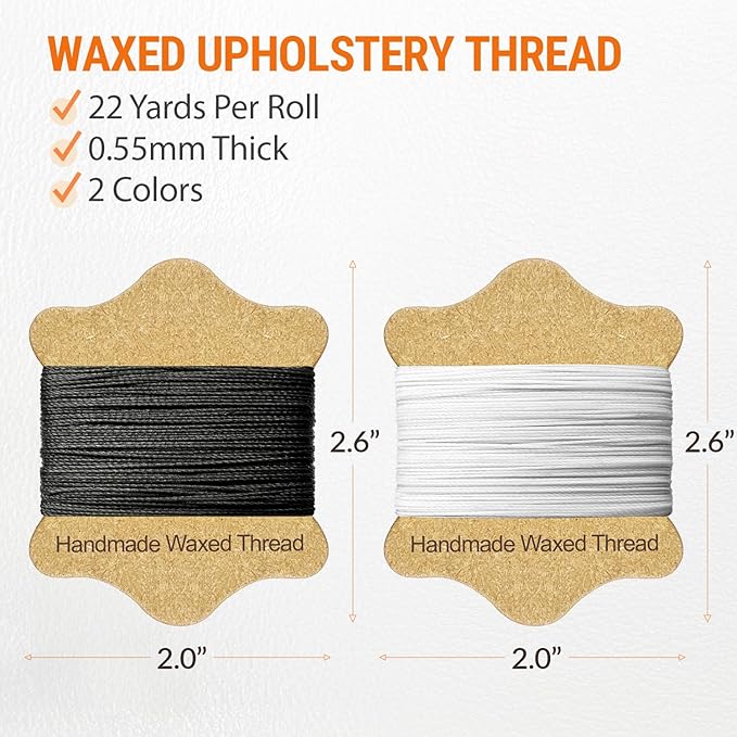 VONEEDL Upholstery Repair Kit: Waxed Sewing Thread (2 Colors: Black and White) & Heavy Duty Needles (11 PCS) for Leather, Canvas & Quilting Thread