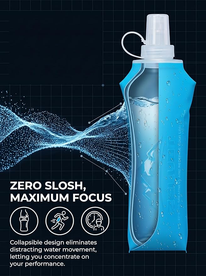 Zelvot Running Vest Soft Flask, BPA-Free 500ml Collapsible Water Bottle for Hydration Backpack, Folding Running Water Bottle for Marathon Hiking Cycling Climbing (Blue, 500 ML)
