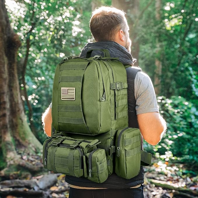 CVLIFE Tactical Backpack Military Army Rucksack 60L Large Assault Pack Detachable Molle Bag, Army Green