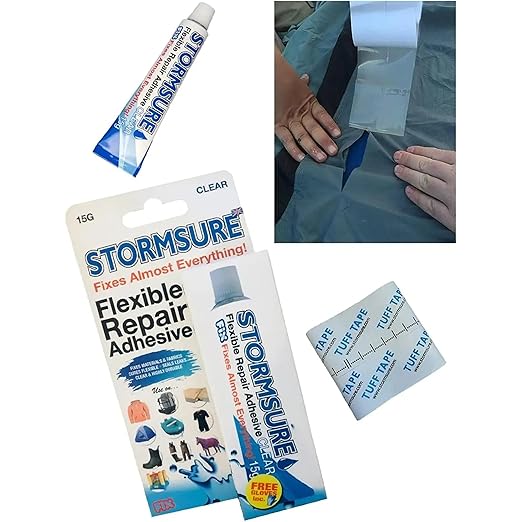 Stormsure Flexible Repair Adhesive (15g) - Clear + TUFF Tape Repair Tape (0.5m) - Waterproof and Durable Repair Bundle