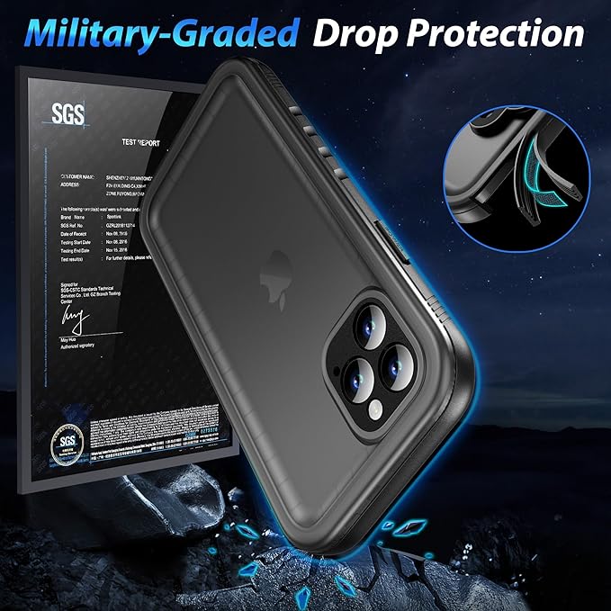 SPORTLINK for iPhone 12 Pro Max Case - IP68 Waterproof Military Protective Full Body Heavy Duty Shockproof 360 Sealed Dustproof with Camera Screen Protector Cover for i Phone 12 Pro Max 6.7" Black