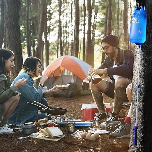 Membrane Solutions Gravity Water Filter Pro 6L, NSF/ANSI 42&372&401 Certified, 0.1 μm Versatile Water Purifier Camping with Adjustable Tree Strap Storage Bag, Survival Gear for Emergency Preparedness