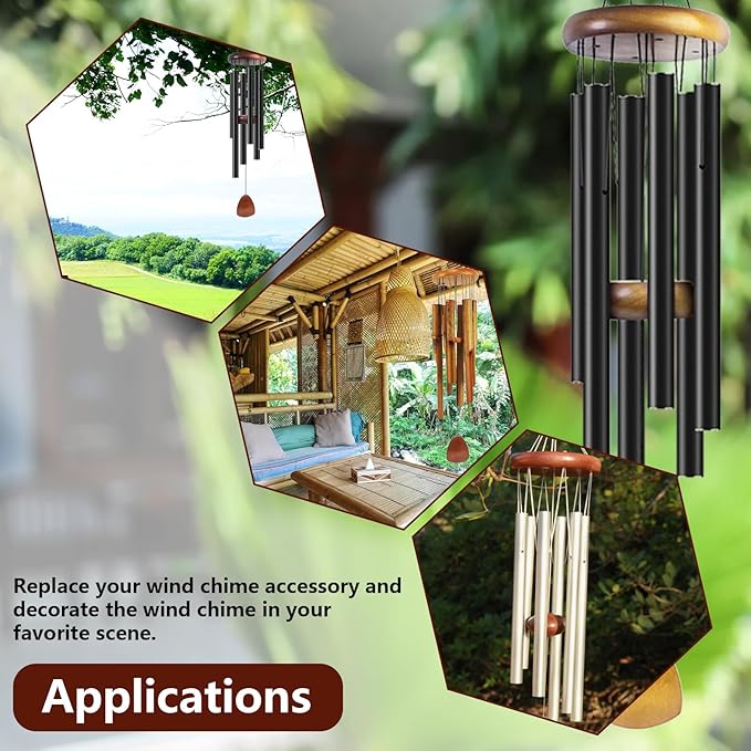 Wind Chime Replacement Parts, 28 PCS Windchime Repair Kit Including Round Top, Clapper, Wind Catcher, 19.6FT Nylon Cord, DIY Wind Chime Supplies (Yellow)