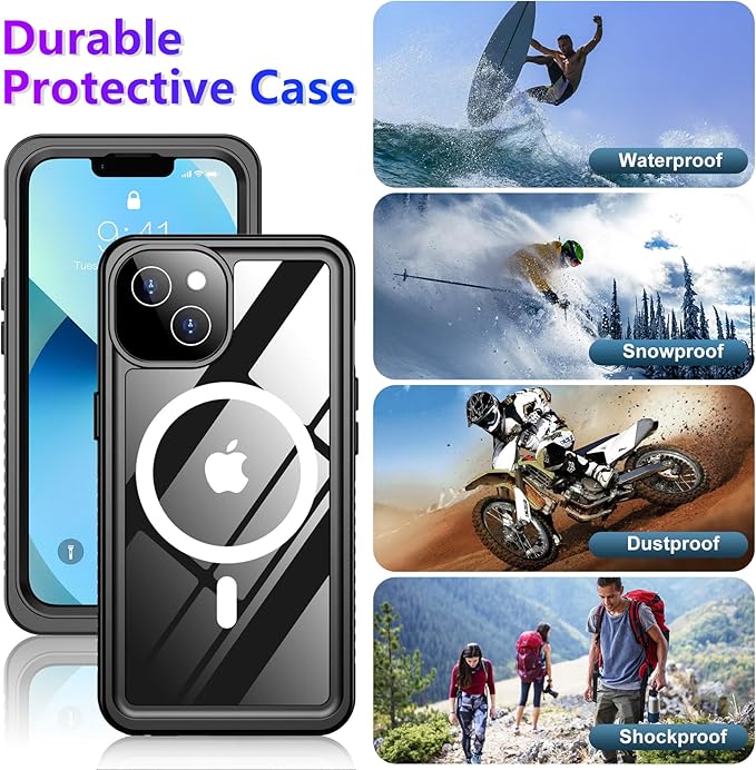 Red2Fire 2024 New Designed for iPhone 13 Case Waterproof,[Compatible with MagSafe][Built-in Camera & Screen Protector][Full Body Shockproof][IP68 Waterproof][Dustproof] Phone Case 6.1"