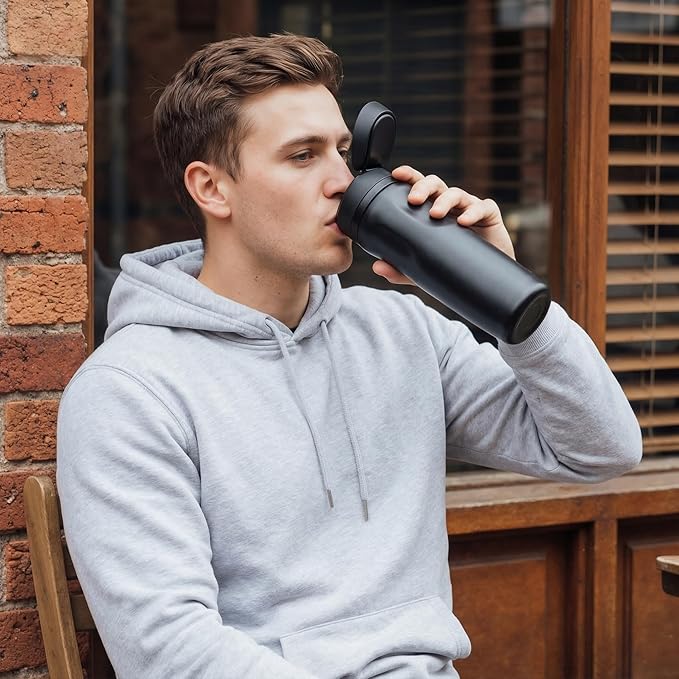 Fijinhom 24 oz Insulated Water Bottle,Stainless Steel Sports Water Bottle with Straw, Double Wall Vacuum Leak Proof, Cold for 24 Hours, BPA Free for Travel, Sport, Outdoor, Black