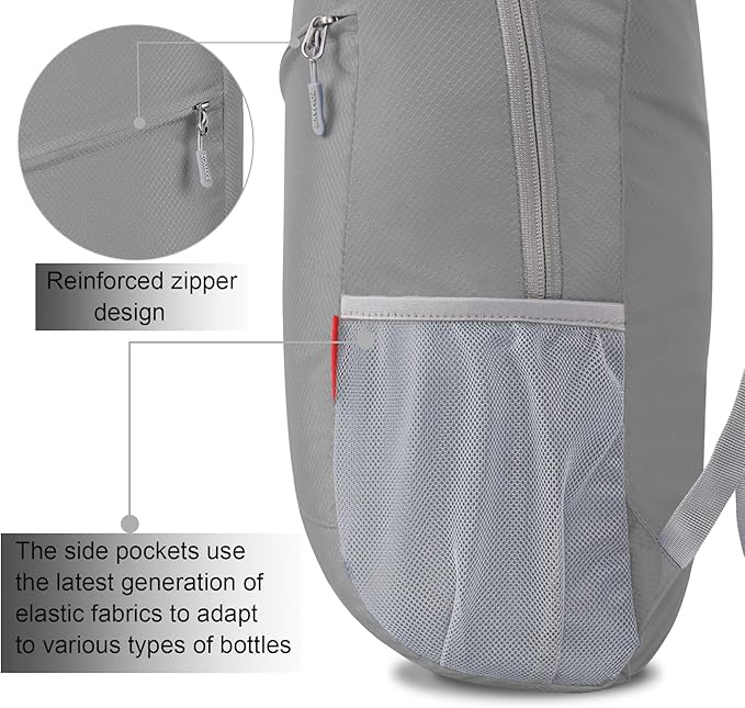 ZOMAKE Lightweight Packable Backpack,Foldable Backpacks Small Daypack for Hiking Water Resistant Day Bag for Travel(Silver Grey)