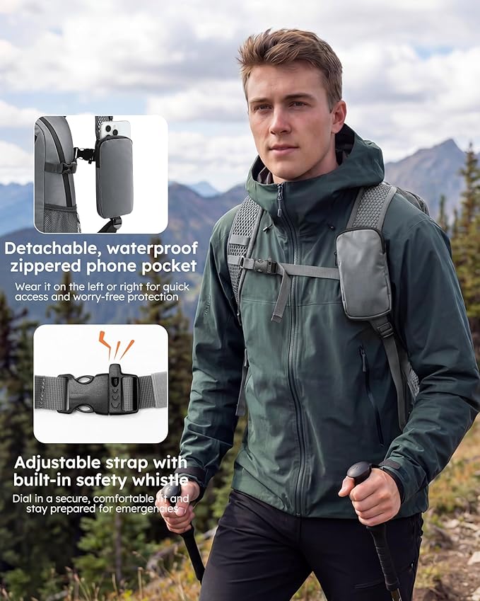 Small 20L Foldable Hiking Daypack for Men Women – Ultra Lightweight Tactical Packable Backpack for Travel, Camping Outdoor, Grey