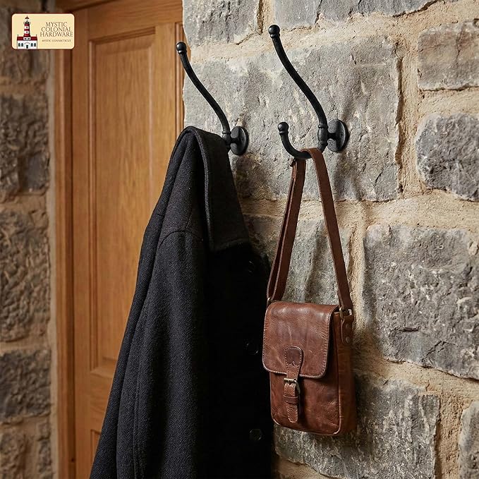 Mystic Colonial Rustic Cast Iron Wall Hooks, Heavy Duty Retro Utility Hanger, Multi Purpose Wall Mount Hooks for Hanging Coat, Bag, Towel, Robe, Hat, Pack of 10-8" x 1.5"