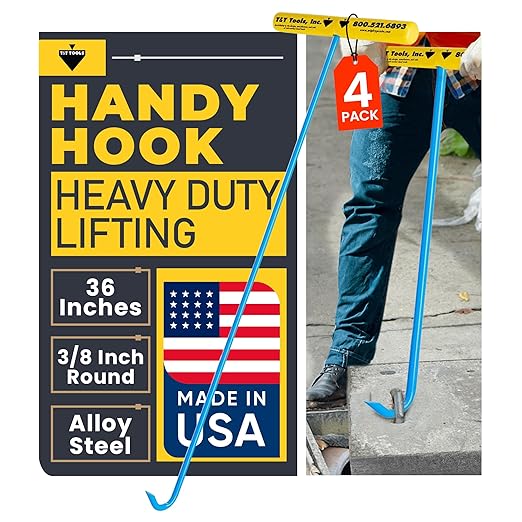 T&T Tools Heavy Duty Handy Hook – Portable 36 Inch with 3/8" Round Pump Hook End –Multipurpose Lifting and Pulling Tool for Manhole Covers, Septic Tanks, Storm Drains, Sewer Lids & More –4 Pack