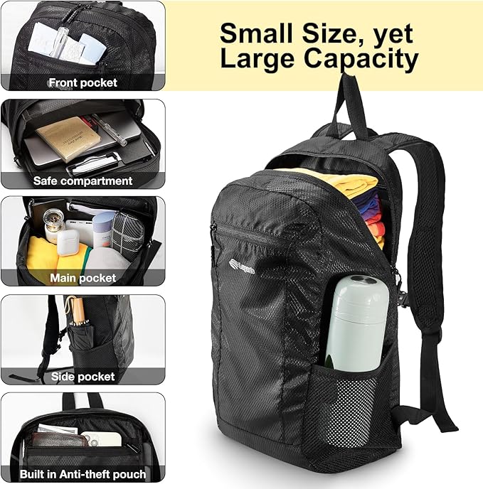 VPBAGE 15L Water-resistant Hiking Daypack, Small Backpack Travel Outdoor, Lightweight Day Pack with Tool Loops