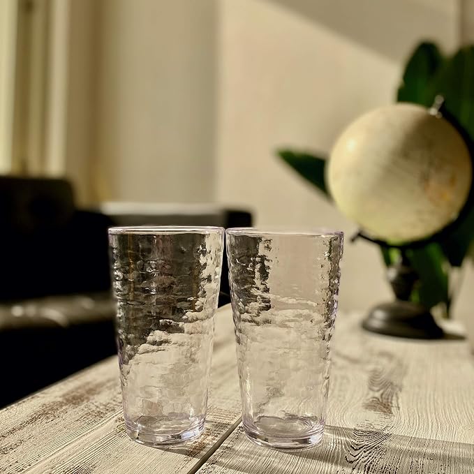 KLIFA- RIPPLE- 16 & 22.5 ounce, Set of 8, Acrylic Tumbler & Highball, Plastic Drinking Glasses, Shatter-proof Cups, BPA-Free, Stackable Plastic Drinkware, Dishwasher Safe, Clear
