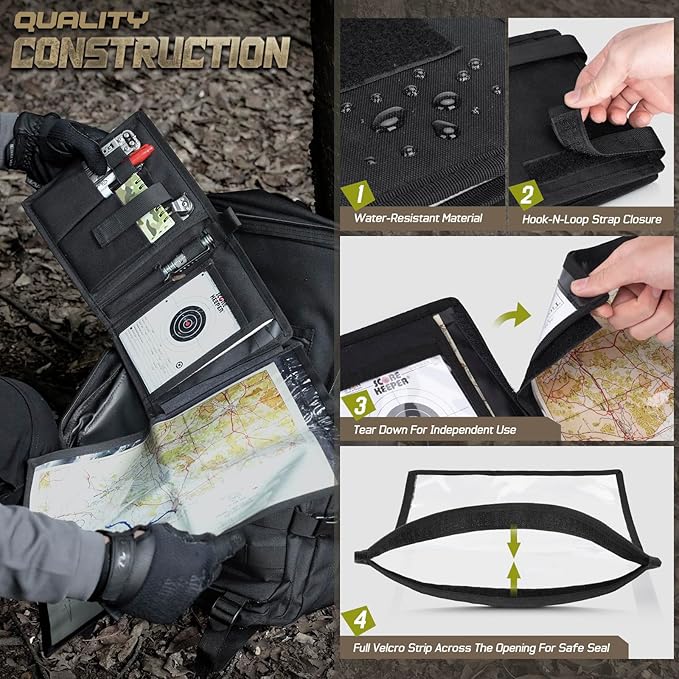 LIVANS Tactical Pouch Military Map Case Holder Army Foldable Map Storage Pouch Multifunctional for Outdoors or Hiking - 13"x10" Clear Viewing Area,1000D Oxford + Waterproof TPU