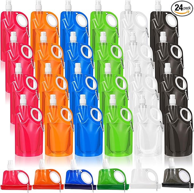 LemonRoad 22OZ Collapsible Water Bottles Bulk Foldable Water Bottles with Carabiner Reusable Drinking Bags Leak Proof Container Bag for Sports Biking Hiking Camping Outdoor Travel Emergency (24pcs)