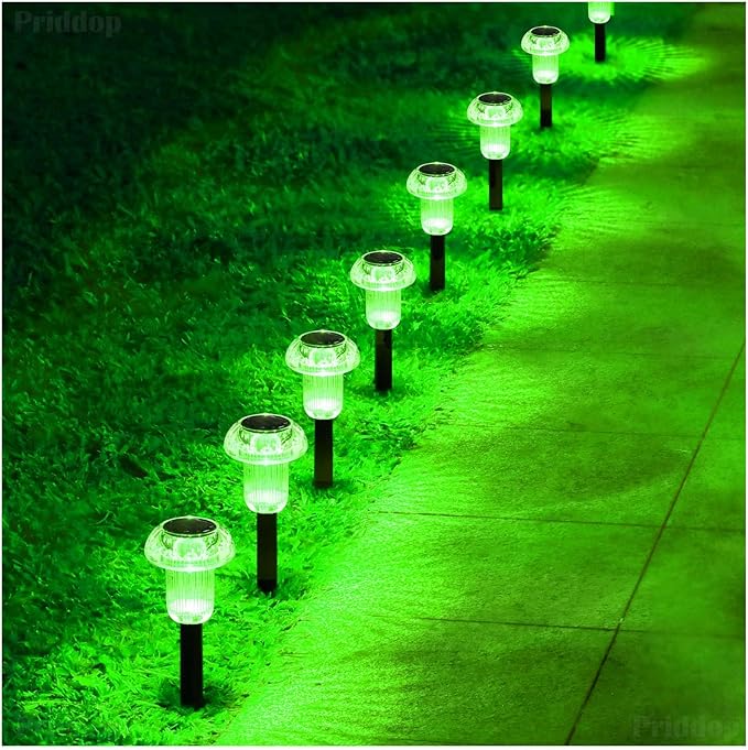 Priddop Solar Lights Outdoor Pathway Waterproof 8 Pack Green LED Green Stake Acrylic Mushroom Decorative Garden Lights for Yard Landscape Patio Outside Decorations
