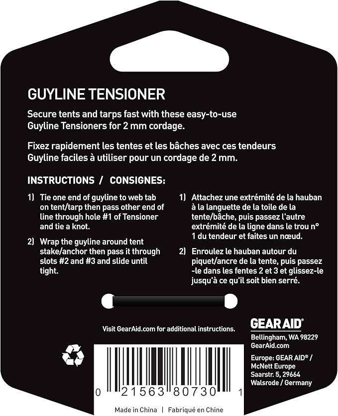 GEAR AID Guyline Tensioner Use to Quickly Secure Tents, Tarps, and Set Up a Taut Clothesline at Camp
