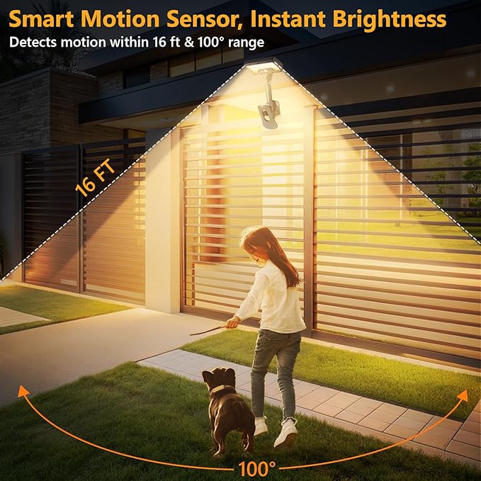 Clip On Solar Lights Outdoor with Motion Sensor, 360°Rotatable & Vertically Adjustable Solar Fence Lights with 92 LEDs (600 LM, 3000 K),IP65 waterproof Security light for deck, Gutter, Camping(4 Pack)