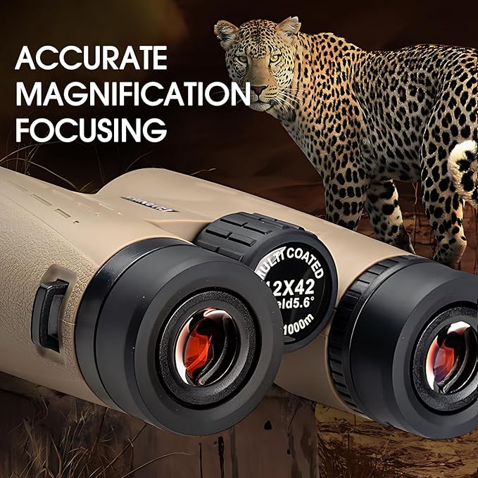 12x42 HD Binoculars for Adults High Powered Binoculars with Upgraded Phone Adapter Waterproof Compact Binocular with Low Light Night Vision for Bird Watching Hunting Outdoor Sports Concerts Mud