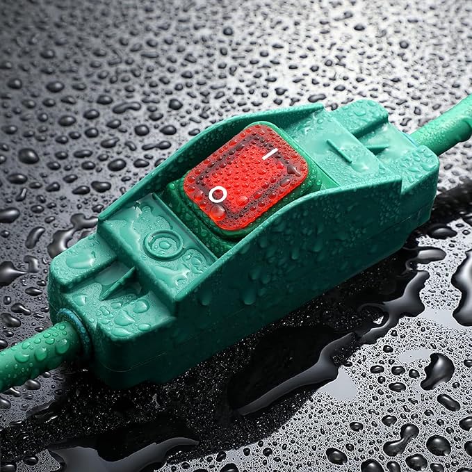 Outdoor Waterproof On/Off Switch Extension Cord, Heavy Duty 125v/250v Black SJTW Cord (1.5 Ft, Green)
