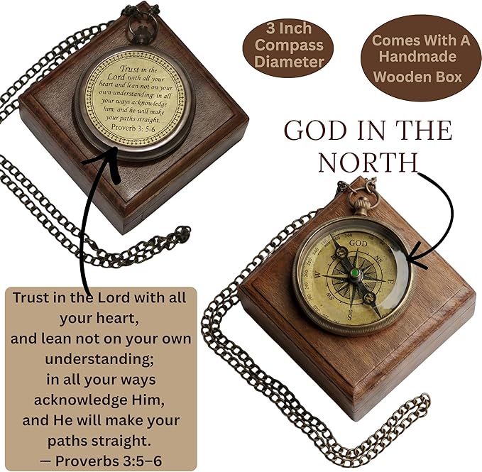 Handmade Brass Antique Compass with Leather Case – Vintage Finish Functional Pocket Navigation Tool for Travel, Hiking & Gift