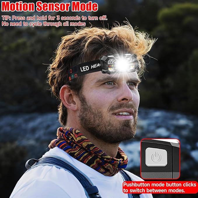 Headlamp Rechargeable 2Pack, 3000 Lumen Ultra-Light Bright Headlamp Flashlight with White Red Light, LED Headlight, 5+5 Mode for Outdoor Camping Fishing Running Hiking