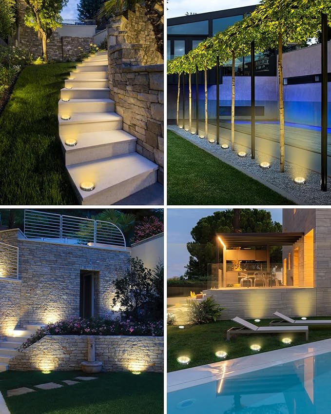 btfarm 2 Pack Solar Lights Outdoor, 8 LED Solar Ground Lights IP65 Waterproof Flat Solar Disc Light, Pathway Lights for Garden Lawn Patio Yard Path Landscape, Warm White