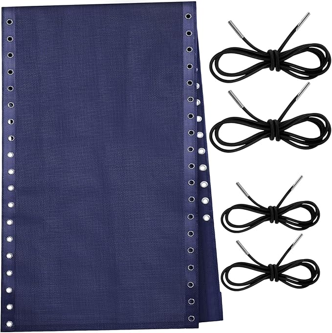 Queekay Chair Replacement Fabric with 4 Bungee Cord Lounge Chair Cloth Mesh Repair Kit for Patio Recliner Outdoor Lawn Pool(63 x 21 Inch,Blue)