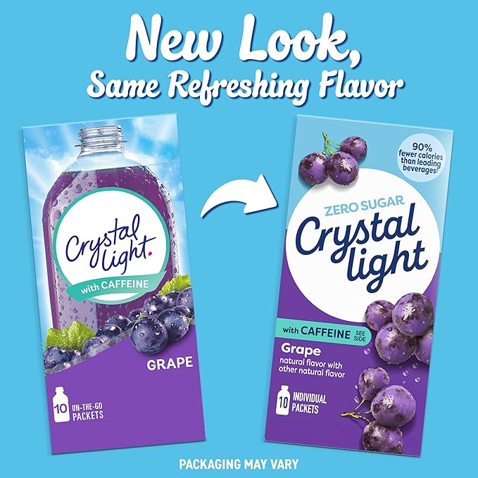 Crystal Light On The Go Energy Grape - Caffeine Energy Releasing, 10-Packet Boxes (Pack of 6)