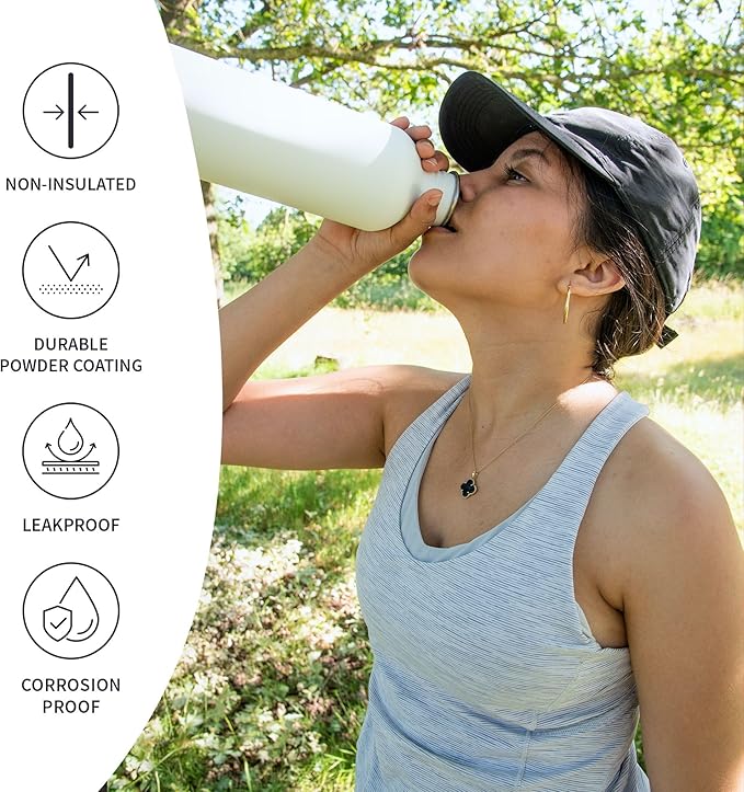 Bambaw Metal Water Bottle, White Water Bottle, Reusable Non-Insulated Sports Bottle, 1 Litre Stainless Steel Bottle, 1 Litre Stainless Steel Bottle – Polar White