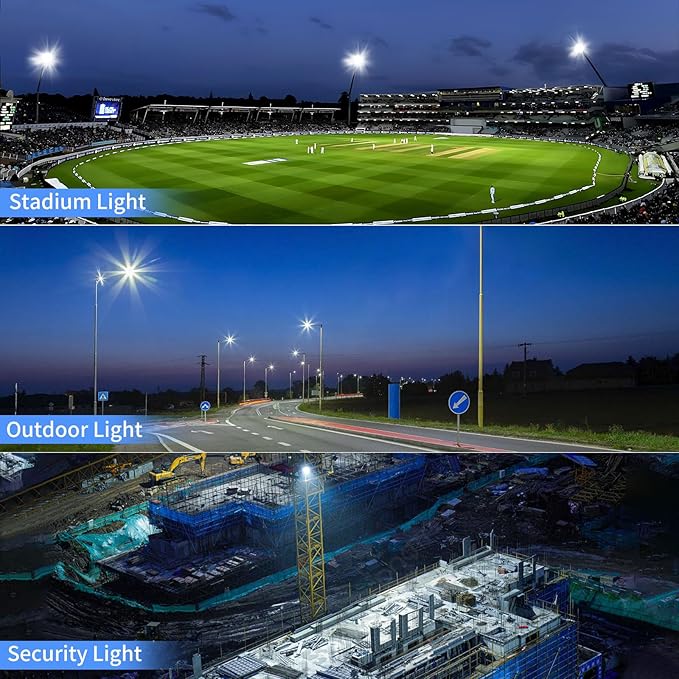 ISUERFY 300W LED Flood Light Outdoor with Plug, 36000LM Ultra Brighter Security Light, IP66 Waterproof Exterior Plug in Floodlight, 5000K Daylight White for Lawn Yard Garden Stadium(2 Pack)
