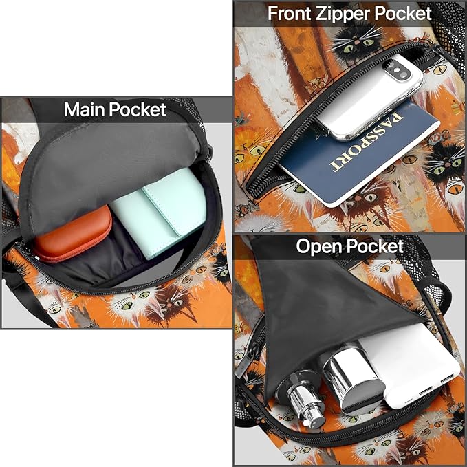 FyLybois Cat Sling Bag for Women Lightweight Crossbody Backpack Casual Daypack with Adjustable Strap for Travel Work Hiking Everyday Use