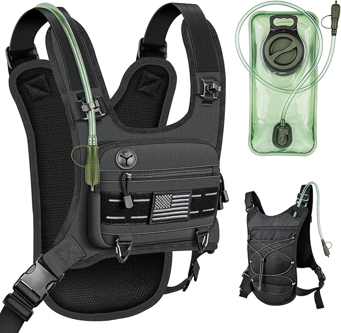 Running Vest with 2L Water Bladder, Lightweight Chest Pack Hydration Backpack with Gear Holder, Reflective Chest Rig for Men Women Hiking Cycling Marathon Runner Gifts