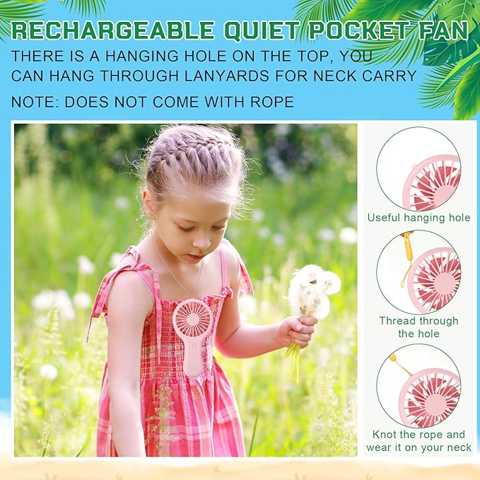 Woanger 12 Pcs Mini Handheld Fan Bulk 3 Speed USB Electric Battery Operated Small Portable Pocket Fan with Data Cable and Mounting Base Quiet Summer Gift for Wedding Camping Travel(Pink)
