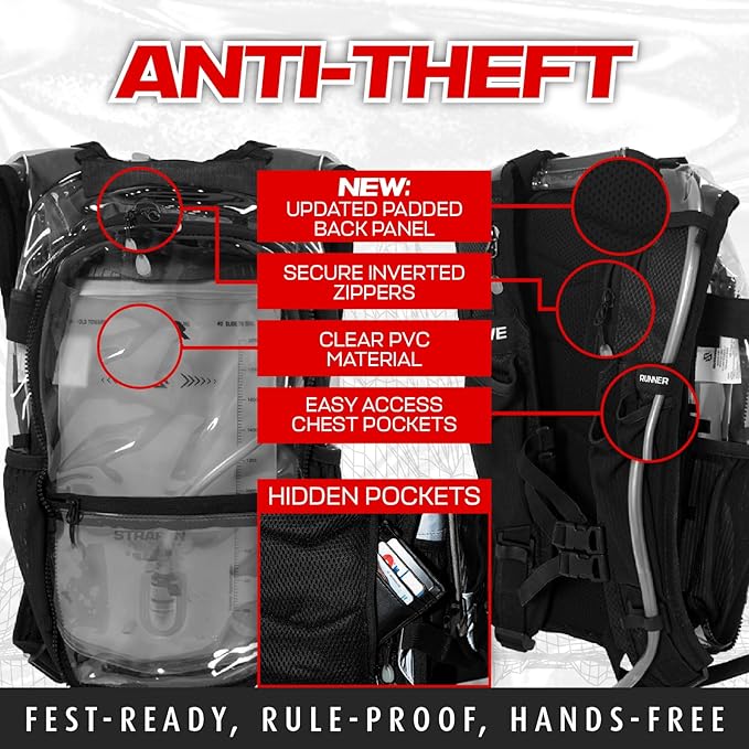 RAVERUNNER® Anti-Theft Hydration Backpack | Festival Approved Rave Backpack for Concert Goers, Leak-Free Festival Water Backpack for EDC, Rave Hydration Pack
