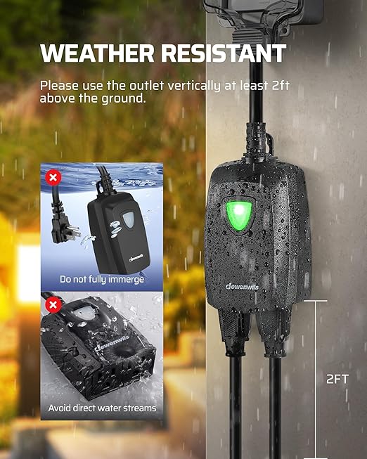 DEWENWILS Outdoor Remote Control Outlet, Weatherproof Wireless Electrical Plug in Light Switches, 7" Extension Cord,15 AMP, 100 FT Range, ETL Listed, 1 Remote 3 Outlets for Lamp/Lights/Fans