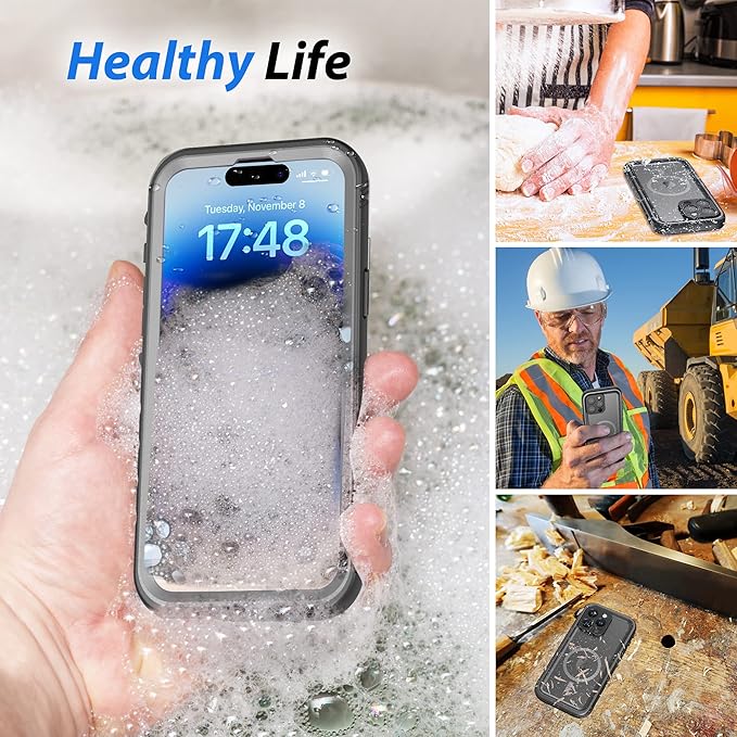 SPORTLINK for iPhone 14 Pro Case Waterproof - Buit in Screen Protector [Compatible with MagSafe][IP68 Underwater][6.6FT Military Dropproof][Dustproof] Full Body Shockproof Phone Case 6.1"