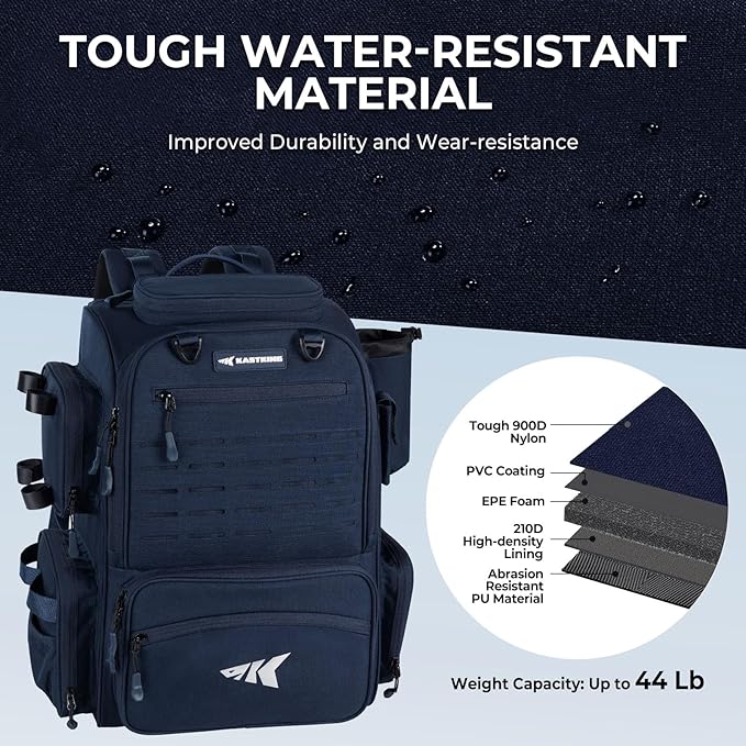 KastKing Bait Boss Fishing Tackle Backpack with Rod Holders-4 Tackle Boxes-Rain Cover,45/43L Large Storage for Fishing Gear