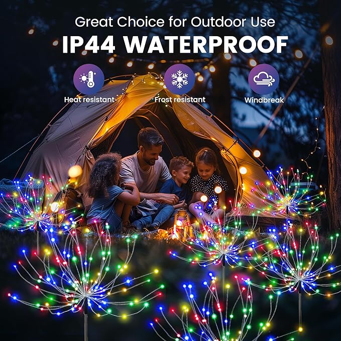 PEVOROS Garden Decor Solar Lights Outdoor,120LED Waterproof Colorful Solar Fairy Garden Lights for Outdoor Decoration,Yard, Patio, Porch,Flower Pot,Pathway, for 4th of July(8Pack)