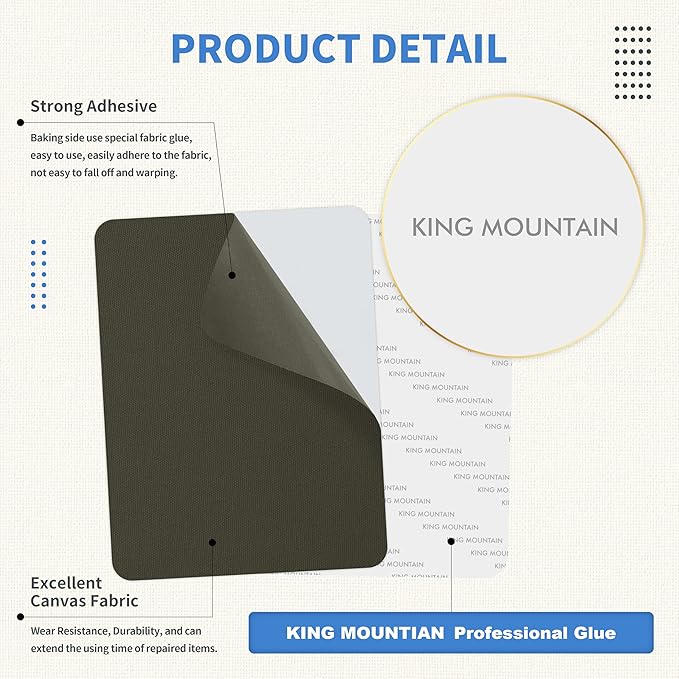 KING MOUNTAIN Canvas Repair Patch 9 x11 Inch 2 Pcs Self-Adhesive Waterproof Fabric Patch for Sofas, Tents, Furniture,Tote Bags, Car Seats (Dark Green)