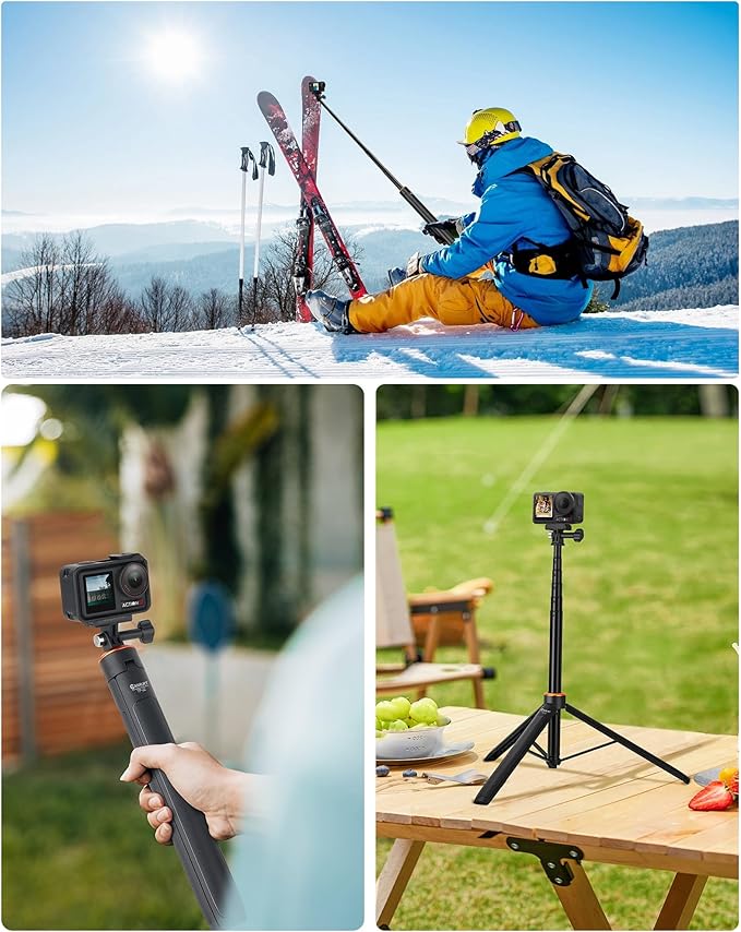 53.5" Osmo Action Selfie Stick Tripod for DJI Action 5 Pro/4/3, Xtra Edge Pro, 2-in-1 Extendable Handle Grip w Quick-Release Adapter, Extension Rod/Travel Vlog Stand/Accessories for Video Recording