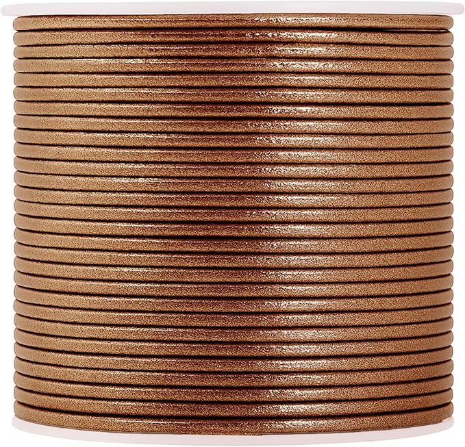 Mandala Crafts Round Genuine Bronze Leather Cord for Jewelry Making – 1mm Cowhide Leather Rope String Lace for Kumihimo – 20 Yards Cowhide Craft Cording Spool