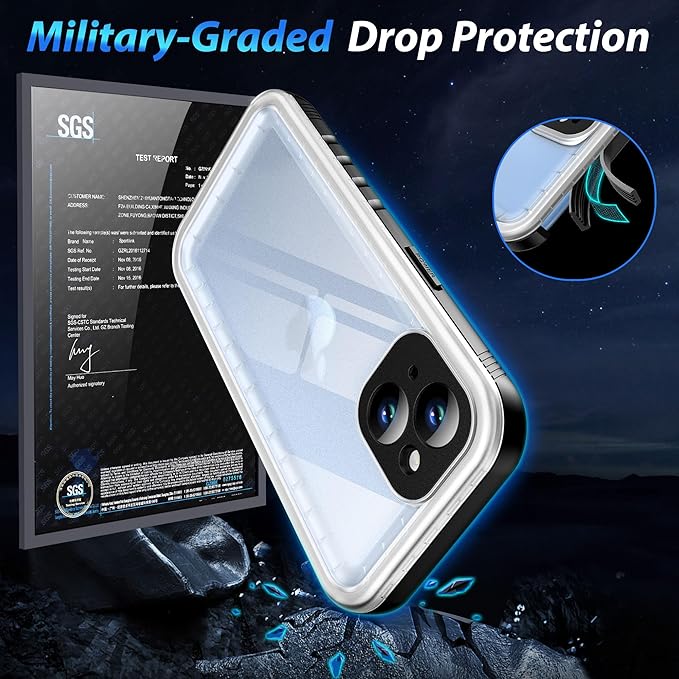 SPORTLINK for iPhone 13 Mini Waterproof Case - Full Body Shockproof Dustproof Phone Screen Protector Rugged Waterproof Case for iPhone 13 Mini 5.4 Inches Frosted Clear