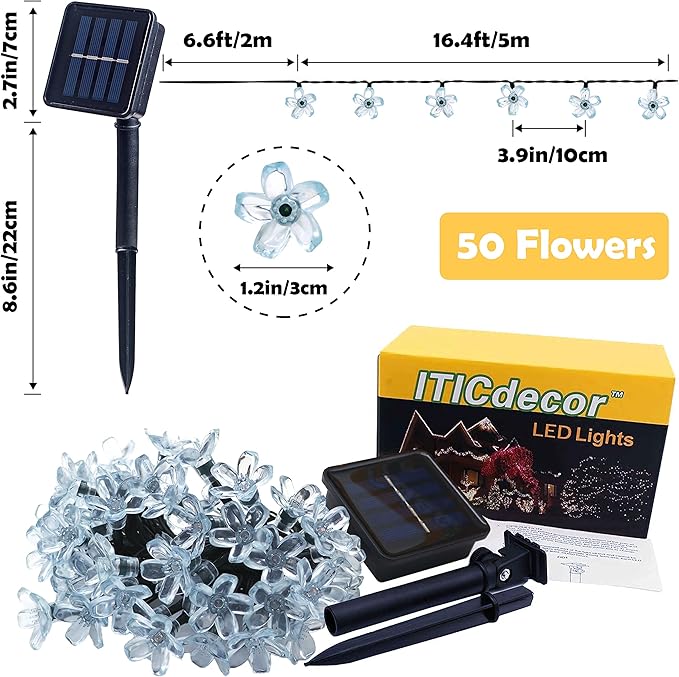 ITICdecor Solar Flower String Lights - Green Outdoor Waterproof 50 LED St. Patrick's Day Fairy Lights for Garden, Patio, Fence, Yard (Green)