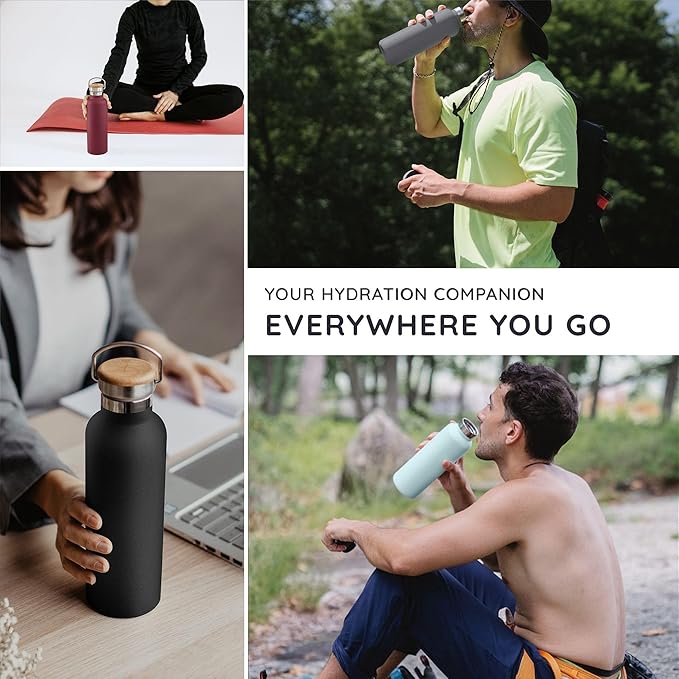 Bambaw 16 oz Water Bottle Insulated, Reusable Stainless Steel Water Bottle with Wide Mouth That Fits Tea Infusers, Made of High-Grade Stainless Steel, Durable & Easy to Clean (Red Berry)