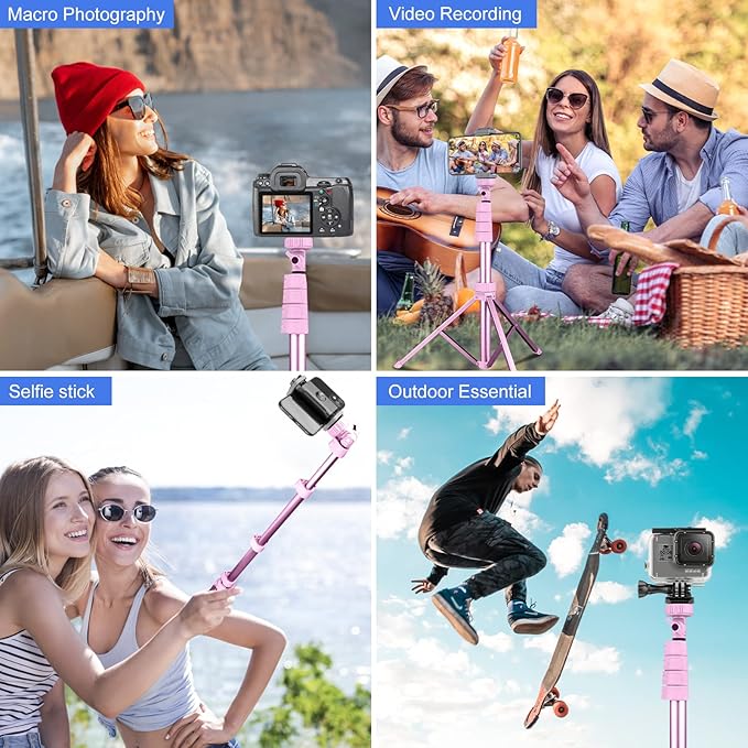 Sensyne 62" Phone Tripod & Selfie Stick, Extendable Cell Phone Tripod Stand with Wireless Remote and Phone Holder, Compatible with iPhone Android Phone, Camera