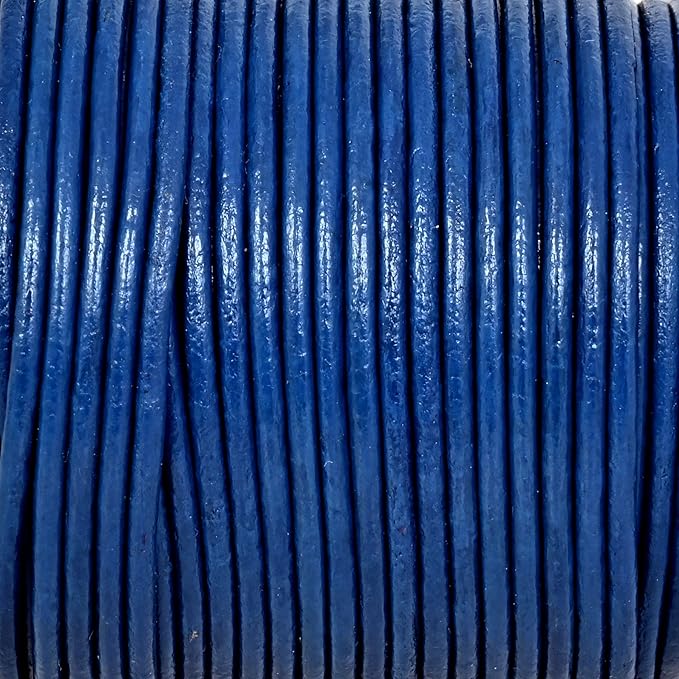 GENIQUE Real/Genuine Round Leather String Cord for Necklace, Bracelets, Jewelry, Kumihimo Braiding, DIY Projects (20 Metres) (1.5mm, Blue)
