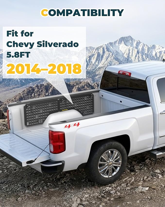 Trumgeta Aluminum Side Bed MOLLE Panel Fit for 2014–2018 Chevy Silverado 5.8FT, Easy No-Drill Install, Heavy-Duty Truck Bed Organizer Rack System for Tools Gear Accessories