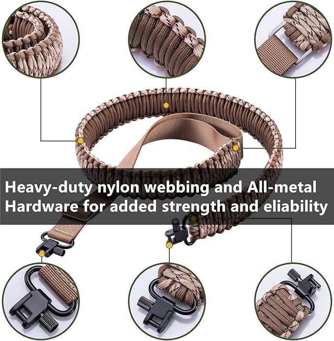 VVAAGG Two-Point Paracord Rifle Sling with Swivels, Non-Slip Gun Sling with Adjustable Length Strap