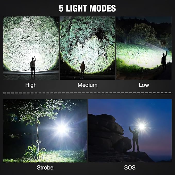 MILAOSHU Rechargeable Flashlights 90000 High Lumens - 2 Pack, Super Bright LED Flashlight Rechargeable with 5 Light Modes, High Powered & IPX7 Waterproof Flash Light for Camping, Home