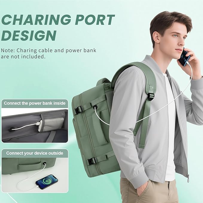 Sinaliy Travel Backpack, Carry on Flight Approved Backpack with Multi-Pockets, TSA Waterproof 17.3inch Laptop Backpack, Personal Item Travel Bag for Men Women, Army Green