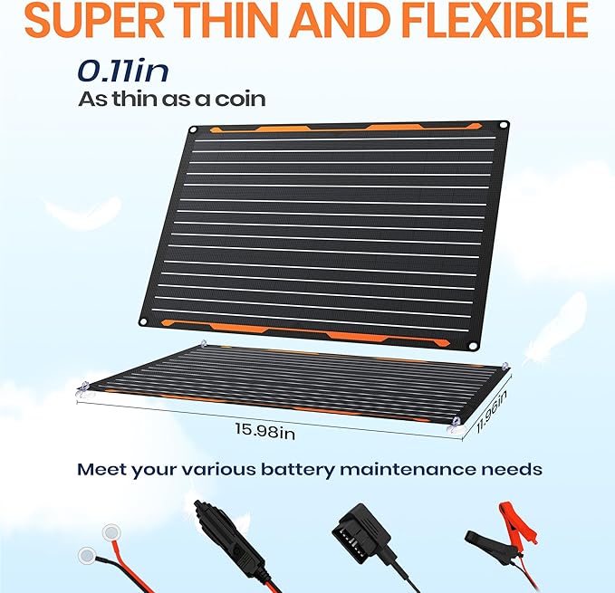 FlexSolar 20W 12V Solar Panel Battery Charger Maintainer Kits Trickle Charger with Built-in Charge Controller, Cigarette Lighter, Alligator Clips, O-Rings OBDII Connector for Car, Truck,Tractor, Boat